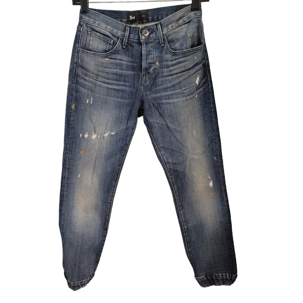 Anthropologie 3x1 paint splatter distressed button fly jogger jeans size 24